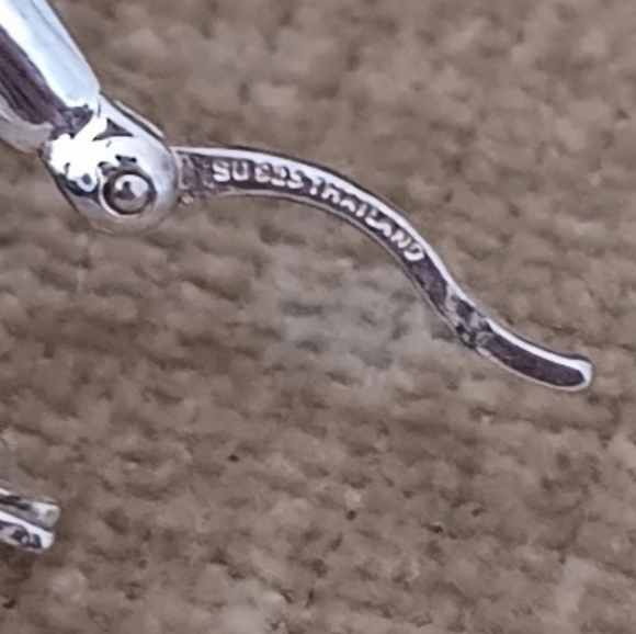 Silver Latch Back Triangle Puffy Hoop Earrings - Picture 9 of 10